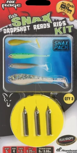FOX Rage Dropshot Fish Snax Kit 1.3m x 0.25mm 3.66kg/8lb 5g Sz 4 x 3